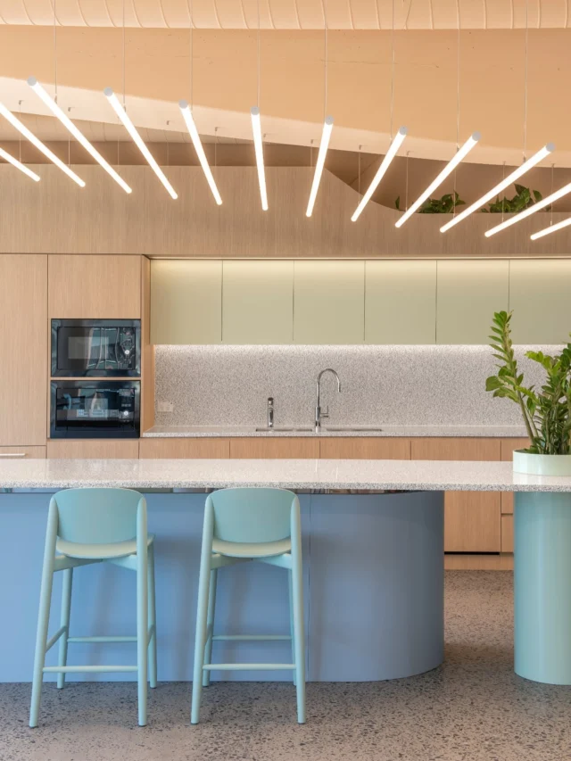 In The Details | N°99 Gawler Place Speculative Suite

Benchtop & Splashback
‘Donimo Terrazzo’ by @coriandesign 

Island Bench
Laminex laminate in ‘Just Blue’ with a shadow line detail in ‘Mirror Smoke’ by @laminexau

Planters
Powder-coated in ‘G32 Opaline’

Kitchen Base Cupboards
@laminexau laminate in ‘Aged Ash’

Kitchen Overhead Cupboards
@lamitak laminate in ‘SCX 1159D Celadon’

Stools
‘Harmo’ ash timber bar stool by @infinitycommercialfurniture finished in a blue grey stain

Feature Lighting
Custom-designed by @insightlightingsolutions 

Exposed ceiling 
Painted in ‘Manila’ by @duluxaus 

Flooring
Polished concrete

Client, Marprop
Partnering with @rcp_aus 
Architecture by @brownfalconer 
Project consultants @bcaengineers, Trento Fuller & Dulwich Lane
Photography by @david_sievers_photography 
@builtbyelite_ 

 
_
 
#BuiltOnUnderstanding #BuildingYourVision #BuiltTogether #BuildElite